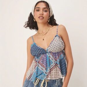 Free People alix paisley print floaty cami top in ocean blue size xs